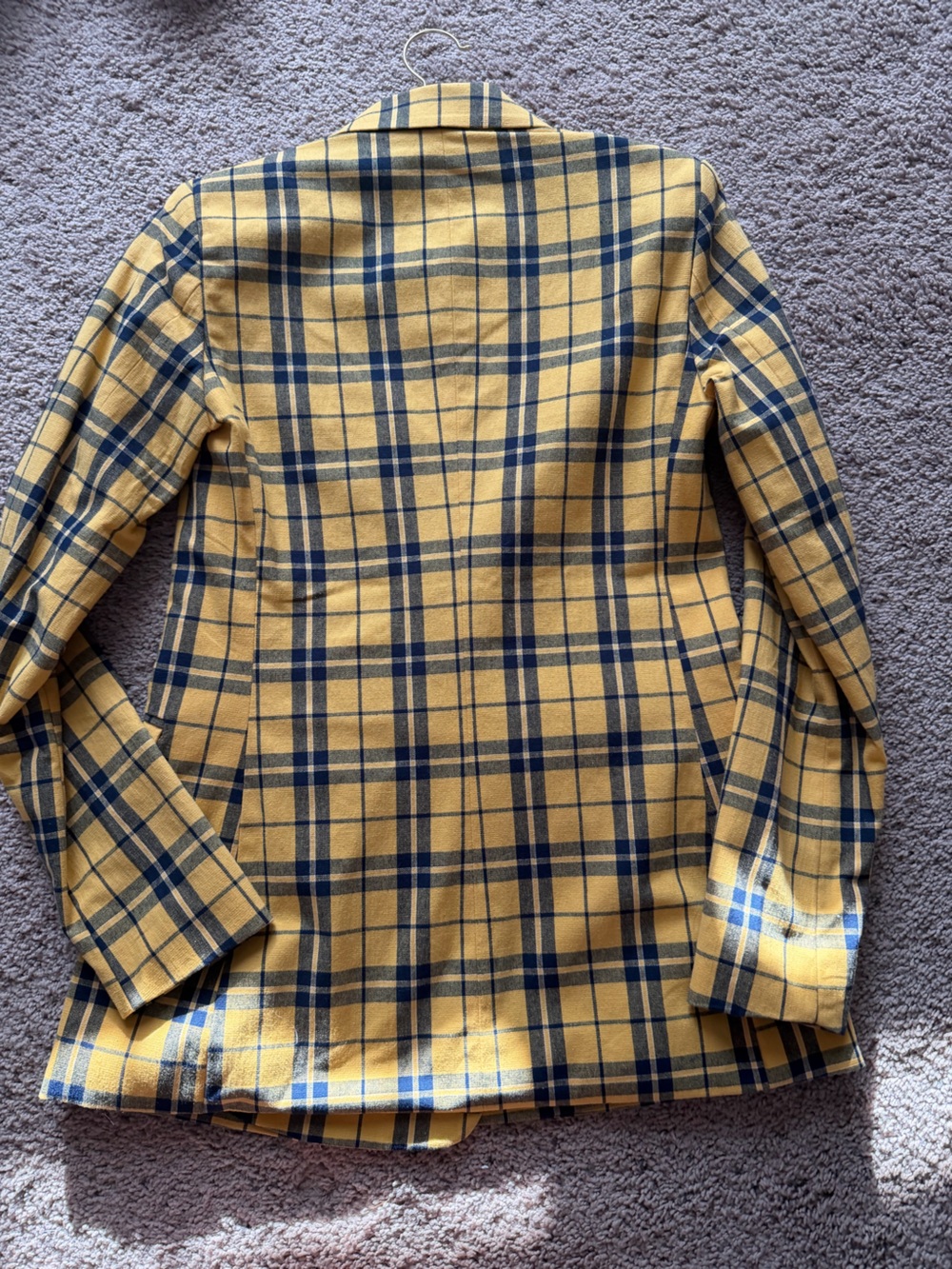 NWT Free Assembly Women's Yellow Plaid Double-Breasted Blazer - Picture 7 of 9